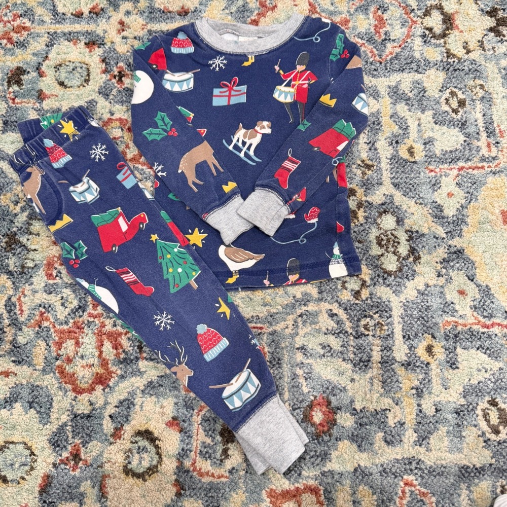 Mini Boden Pajamas Boys 3Y Blue Christmas Dog Nutcracker Holiday *Flawed
